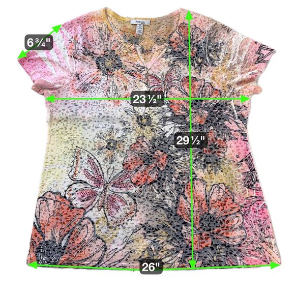 Style & Co Women's Floral & Butterflies Pink Orange With Pink Rhine Stones Sz 2x - Picture 7 of 7